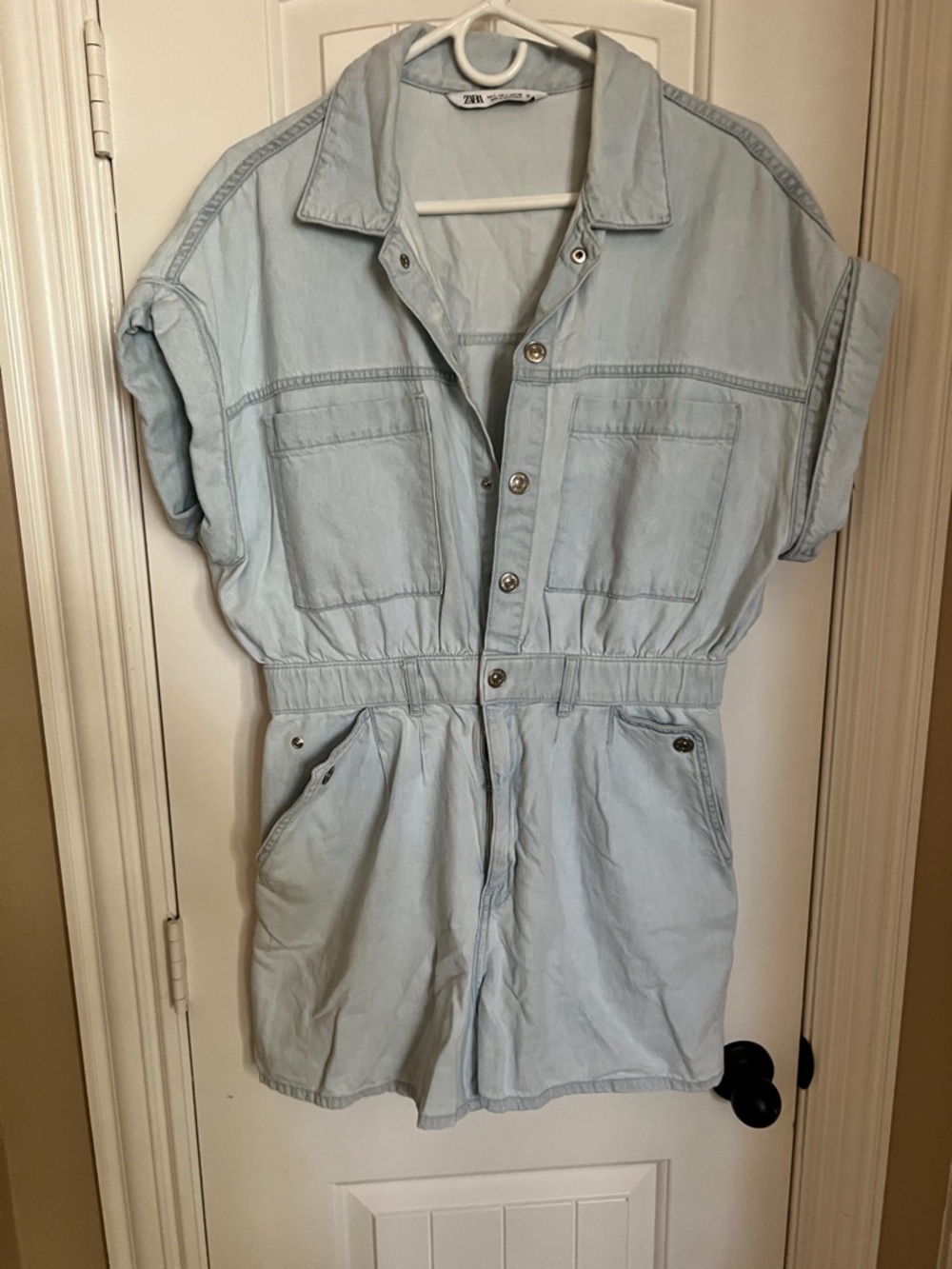 Zara Light Blue Denim One-Piece Romper - Size L